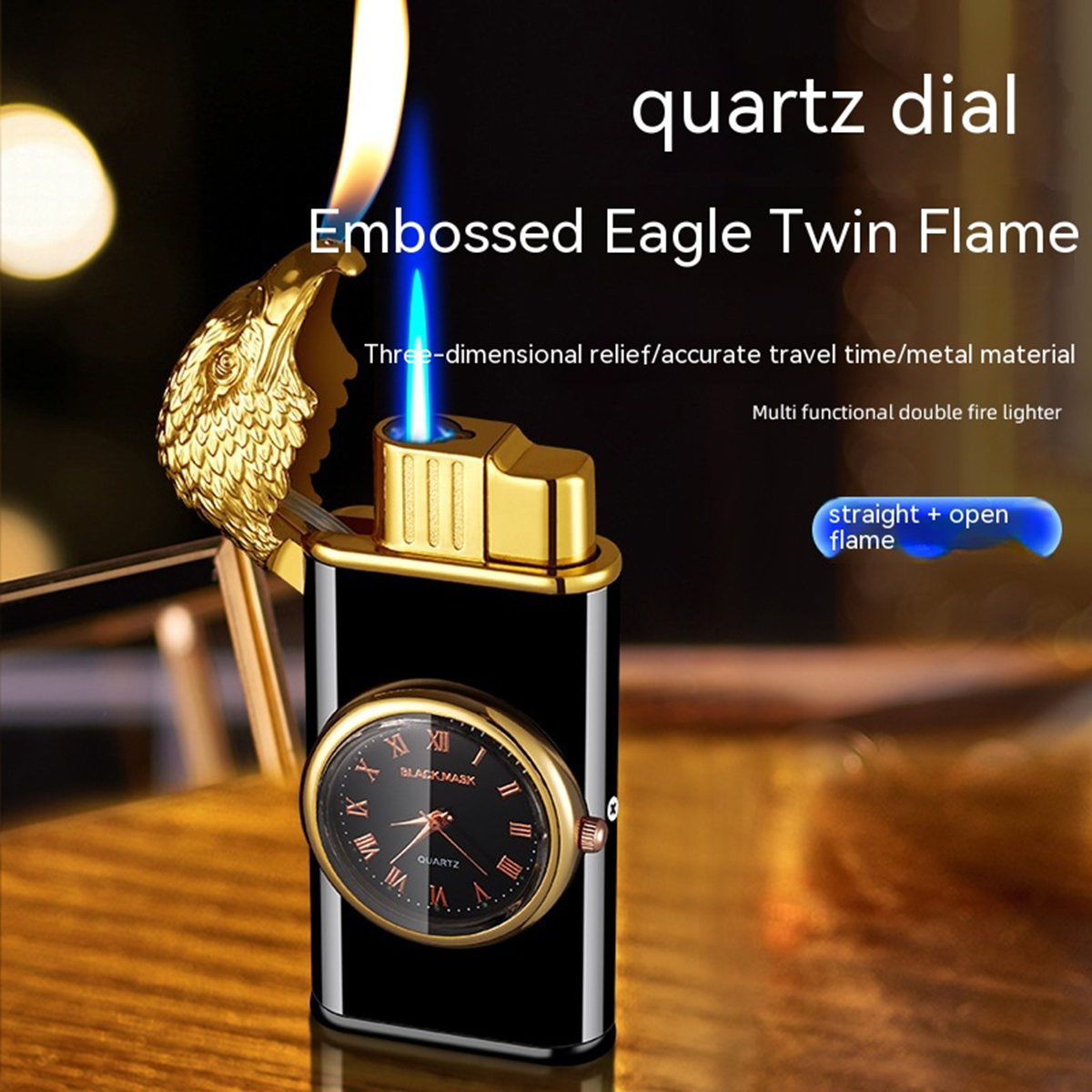 Face Clock Dial Dual Flame Fuel Lighter