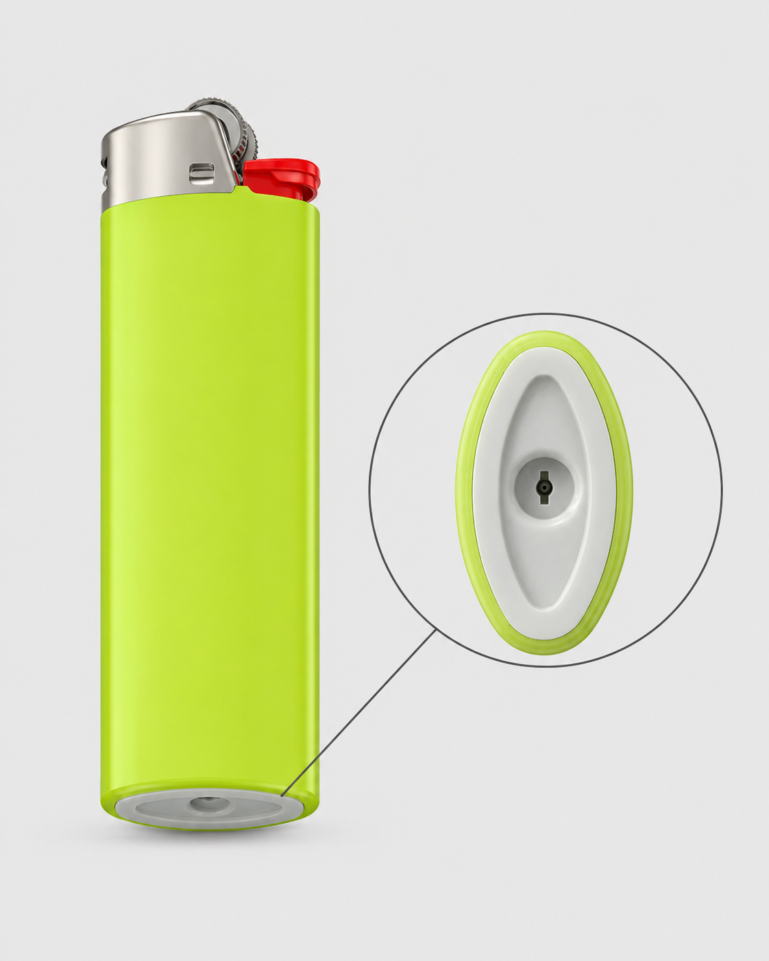 Green LIGHTERVORO J6 disposable lighter showing bottom design detail